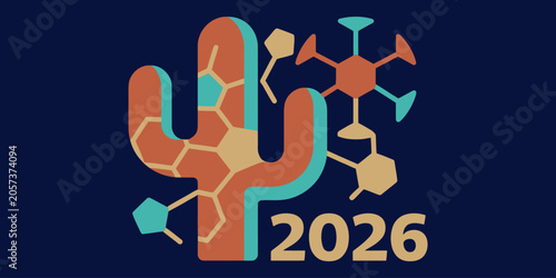 Foto Abstract molecular structure with year 2026 scientific innovation and future tec