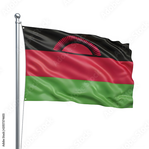 Waving flag of malawi on a metal flagpole