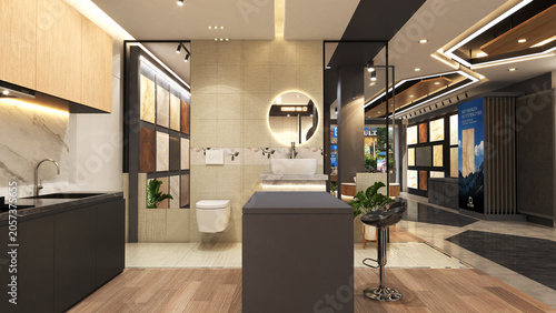 Obraz na plátne Tiles showroom design 3d and rendering