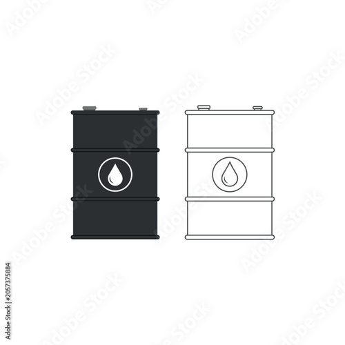 Oil Barrel Flat and Outline Icon Set – Editable Petroleum Drum Vector Illustration