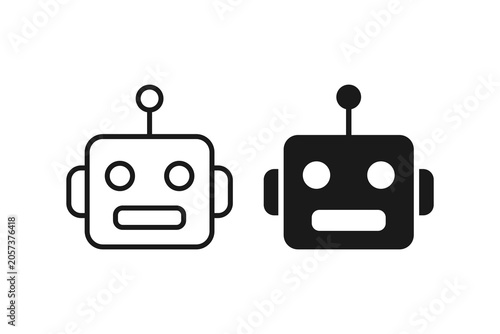 Obraz na plátne Cute robot head line and glyph icon set isolated on white