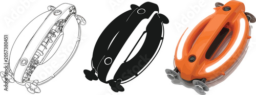 Foto Collection of submersible drone prototypes including a technical drawing silhoue