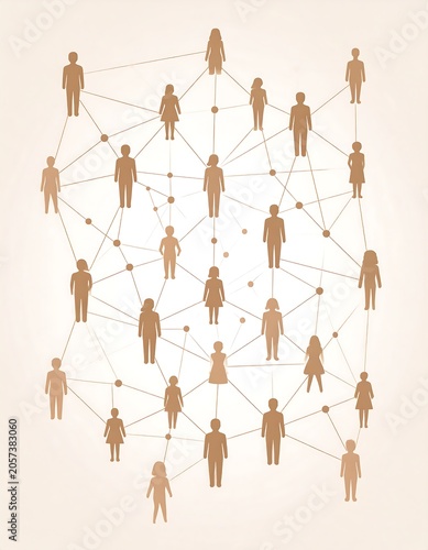 A network of connected human silhouettes on a beige background