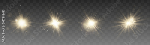 Golden light bursts radiate from multiple points with brilliant luminous intensity. Elegant sparkle accents enrich the composition with festive energy. Vector illustration includes transparent layered