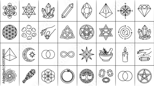 Canvas-taulu Mystical Esoteric Spiritual Line Art Icons Set