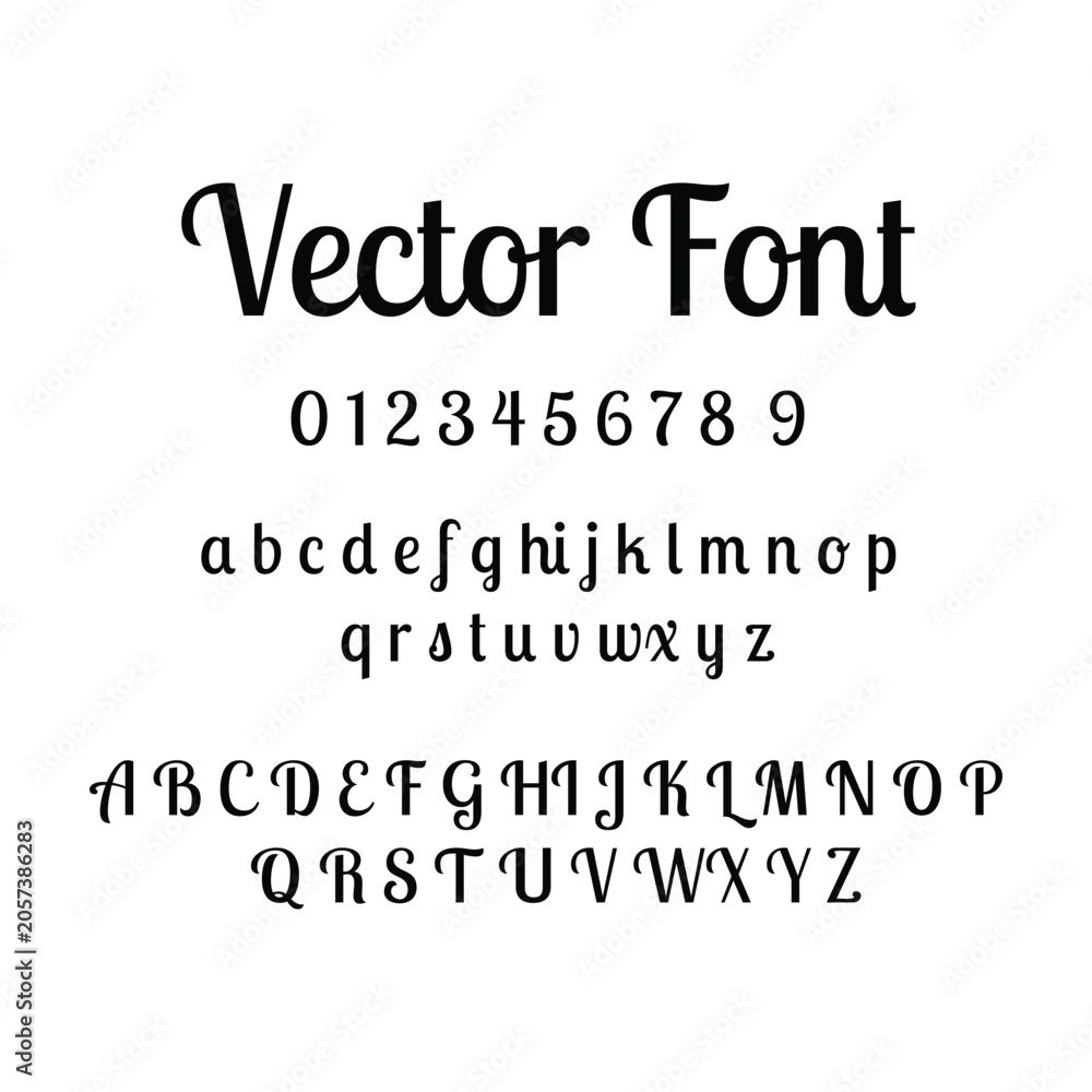 Fototapeta premium Calligraphy vector font with letters and numbers