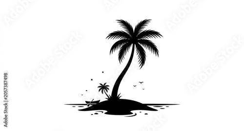 Fotografía Tropical palm tree island silhouette vector icon for summer travel and beach vac