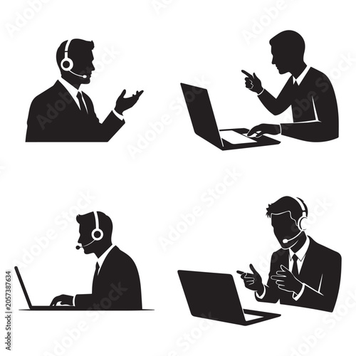 Customer Support and Online Service Silhouette Set