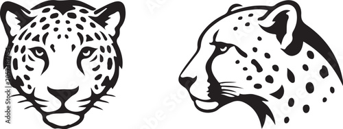 Photography Leopard and Cheetah Head Silhouette Logo Set Isolated on White Background