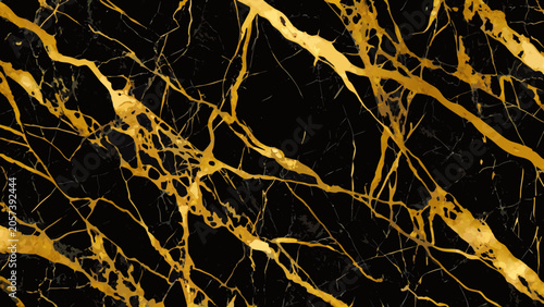 Fényképezés Gold marble pattern with black background a luxurious veined texture for design