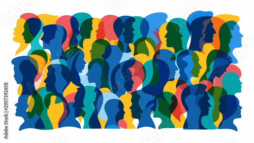 Foto Overlapping head silhouettes in vibrant colors a vector illustration with a whit