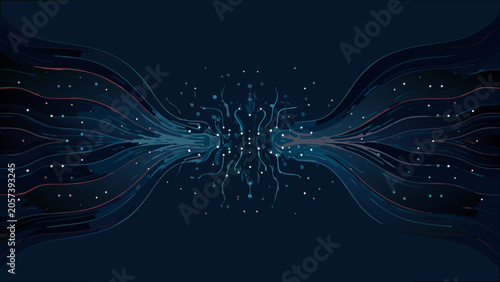 Принти на полотні Abstract data streams illustration with converging lines and scattered dots on a
