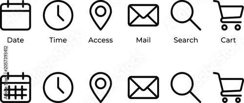 Foto minimalist vector icon set displayed on a pure white background, featuring a col