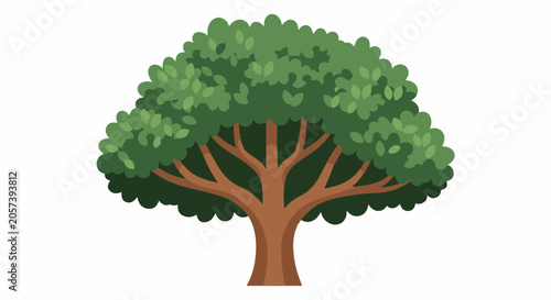 Slika na platnu A stylized, cartoon-like tree with a thick brown trunk and sprawling green folia
