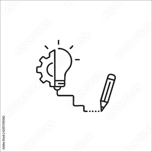 Creative Idea and Innovation Line Icon with Pencil and Light Bulb Vector Illustration
