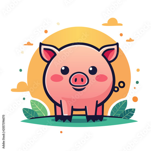 Cute cartoon piggy bank with money