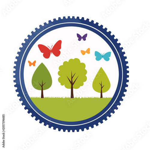 Earth sustainability badge with heart and leaves