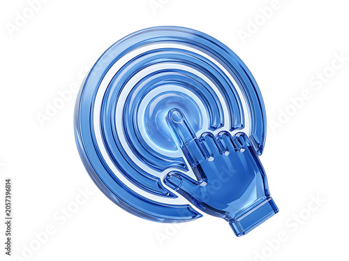 Touchpoint Liquid Glass 3D rendering icon interactive touchscreen target interface glossy blue isolated on transparent background