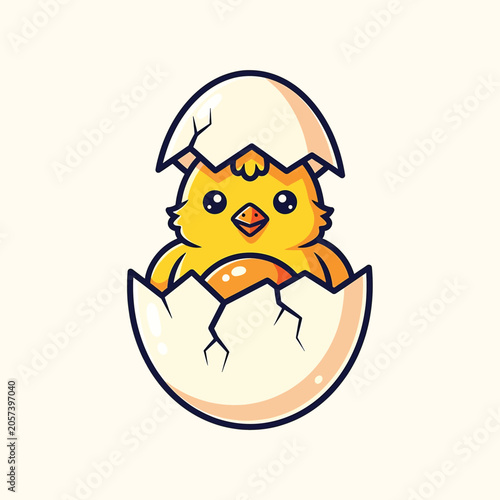Cute little yellow chick hatching.
