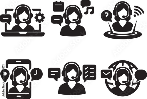 Virtual Assistant.eps Vector Icon Set with 4 Variations, Artificial Intelligence Line Icons for Technology, Web, Mobile App UI UX Design