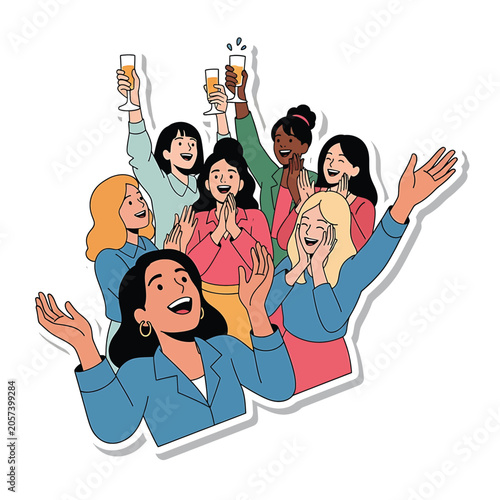 Photography Diverse women cheering with drinks.