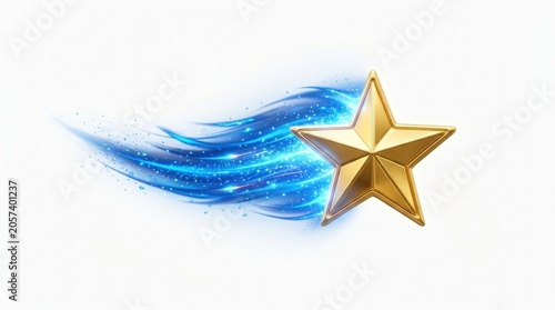 Golden Star with Blue Glitter Trail Illustration star