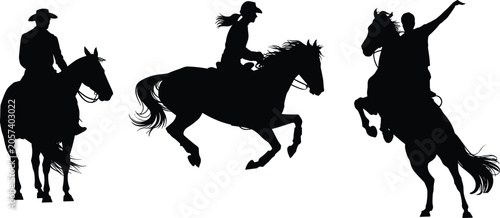 Photos Cowboy and Cowgirl Horse Riding Silhouettes Collection Featuring Equestrian Acti