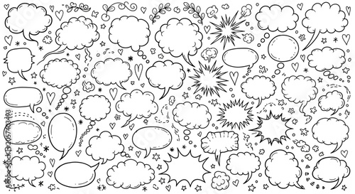 Foto Collection of various comic book style speech bubbles and thought clouds with he