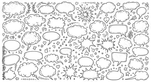 Schilderij op canvas Black and white comic speech bubbles with stars and hearts