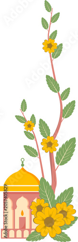 Islamic lantern ornament decorated with flowering tree branches