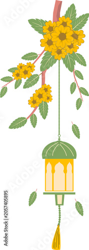 Ramadan lanterns hanging beautifully on flowering branches