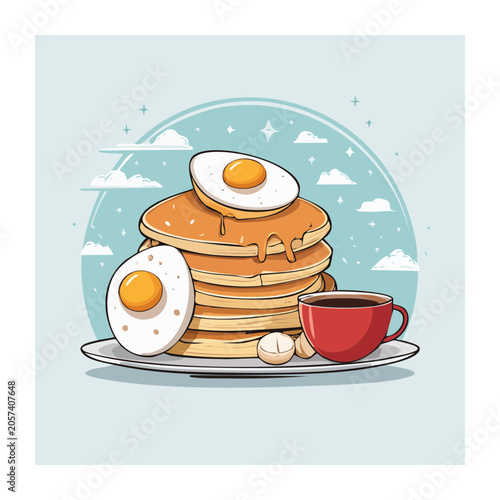 Flat design breakfast coffee cup still life