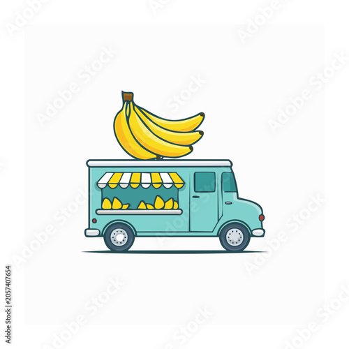 Flat design delivery truck with bananas vector