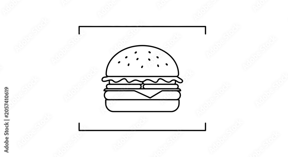 Fototapeta premium Minimalist line art illustration of a classic cheeseburger with sesame seeds