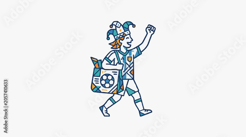 Excited Football Fanatic Wearing Jester Hat and Jersey.