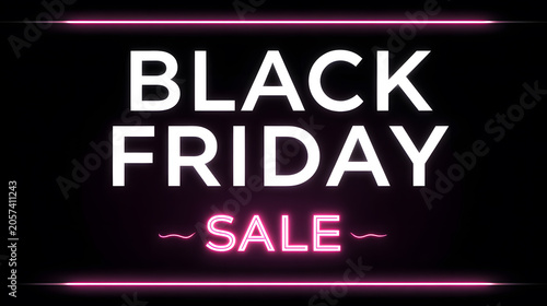 Black Friday sale neon sign glowing on dark background