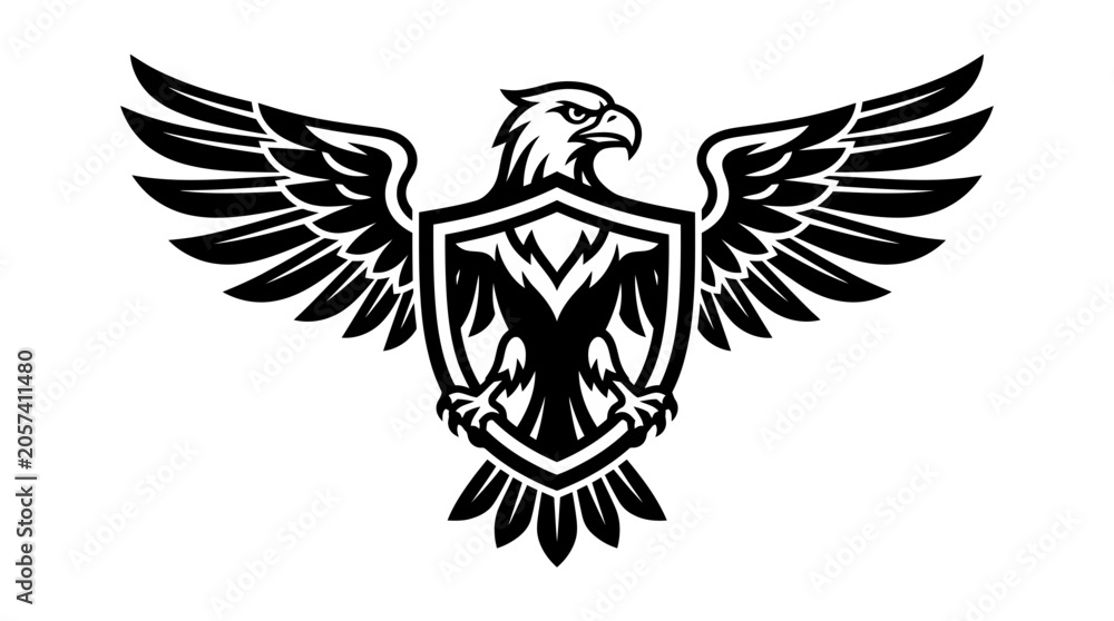 Fototapeta premium Eagle Crest Emblem - Majestic Bird of Prey with Shield Logo