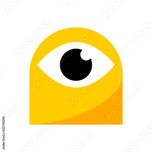 Yellow cute eye monster cartoon icon flat vector design