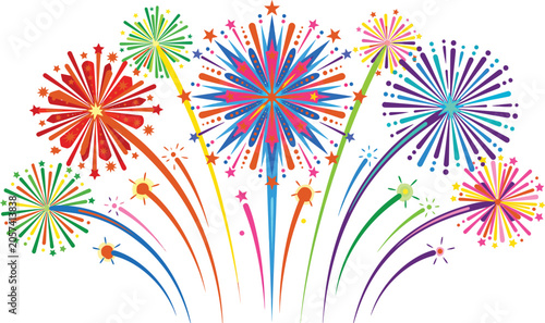 Colorful firework display vector illustration on a white background