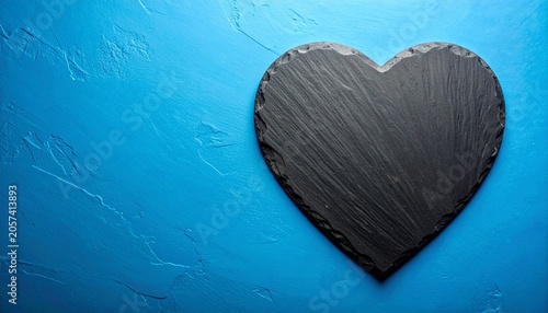 Heart shaped slate on blue