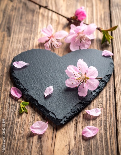 Heart stone with spring blooms