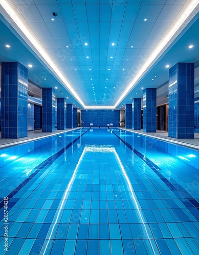 Indoor swimming pool with blue tiles