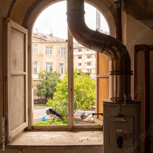 Indoor view looking out window