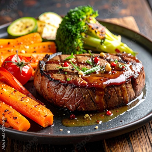 Juicy steak with roasted vegetables