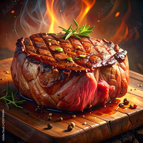 Juicy seared steak with rosemary