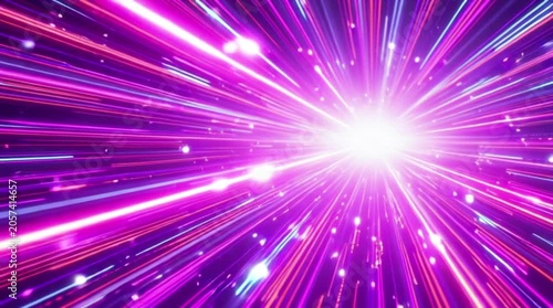 Vibrant Purple and Pink Light Burst with Dynamic Lines Radiating Outward in a Cosmic Style for Abstract Background Concepts