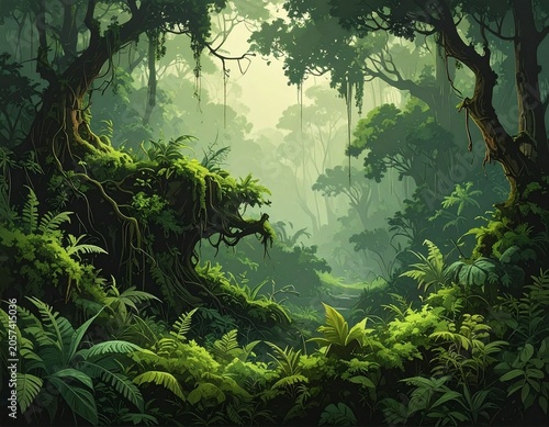Lush, misty jungle path ahead