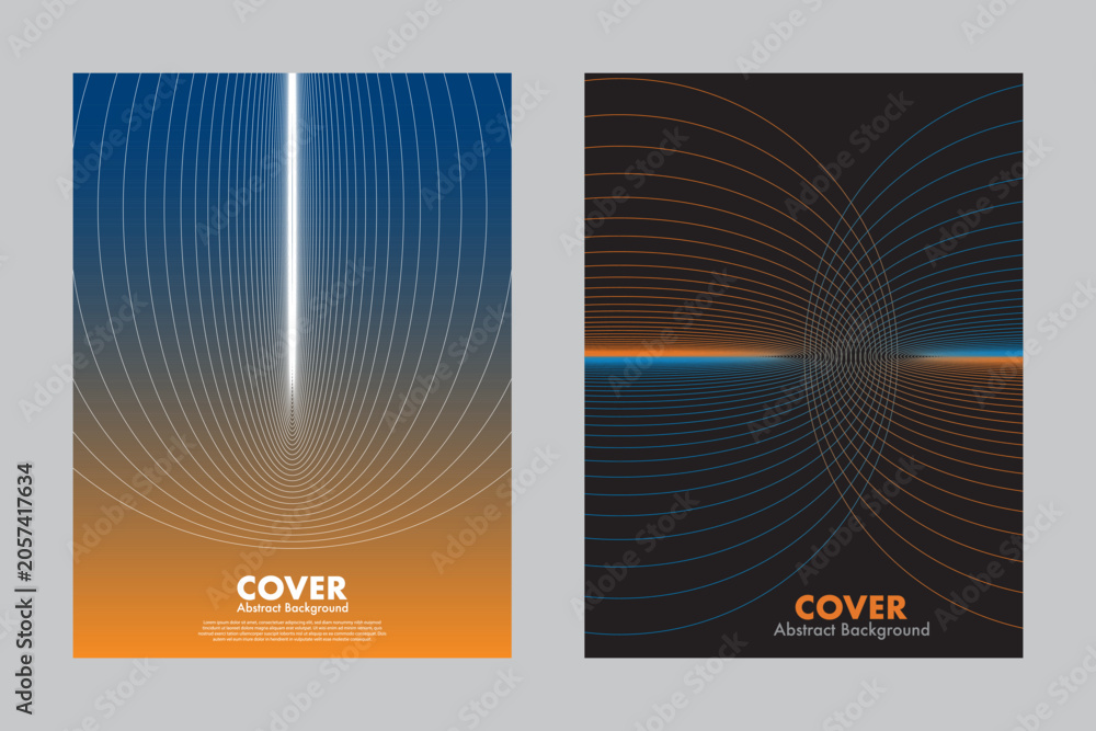 Fototapeta premium Abstract vector cover featuring curved field lines, visual flow, and spatial depth. Ideal for presentations, annual reports, websites, and corporate branding.