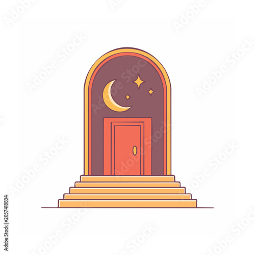 Flat design lighthouse with moon and stars
