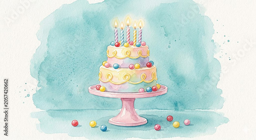  Watercolor birthday cake
